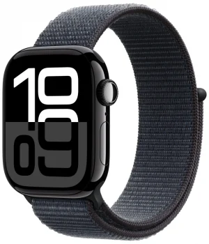 Apple Watch Series 10, 46 мм, алюминий цвет «чёрный глянец», спортивный браслет цвета "Ink" (MWWR3)