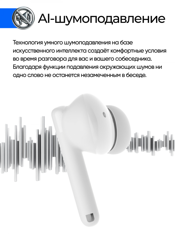Наушники Tecno Buds 4 Air Eco White, беспроводные, внутриканальные, с кейсом